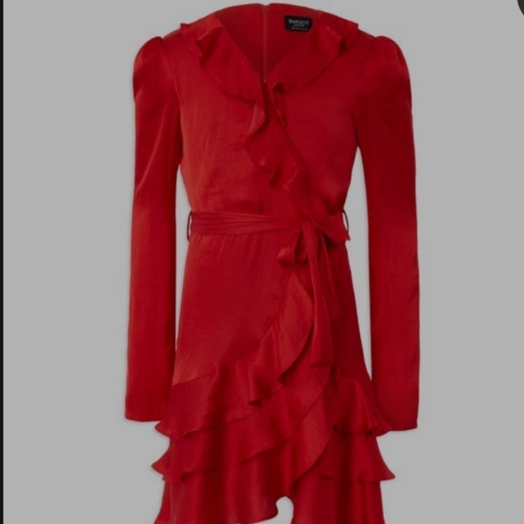 Bardot Junior Winona Ruffled Red Wrap Dress Size Large 12-14‎ - Picture 8 of 8